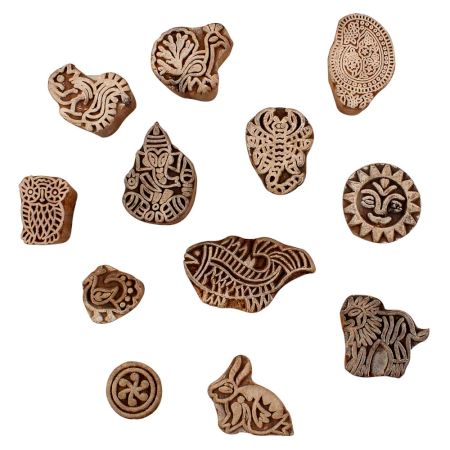 Set of 12 Piece New Mix Wooden Printing Blocks